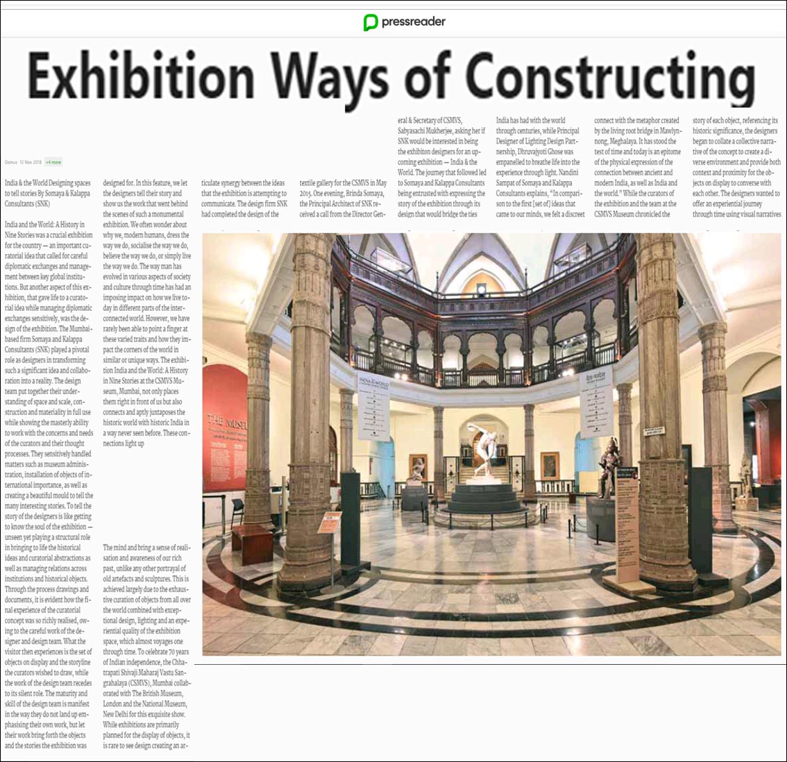 Exhibition ways of constructing, Pressreader - November 2018